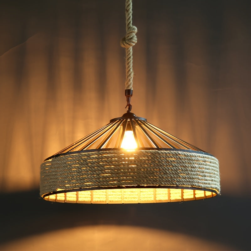 Hemp Rope Pendant Light – Rustic Farmhouse Ceiling Lamp