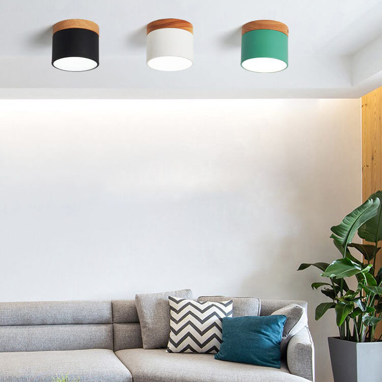 Macaron LED Ceiling Light – Wooden Accent Flush Mount