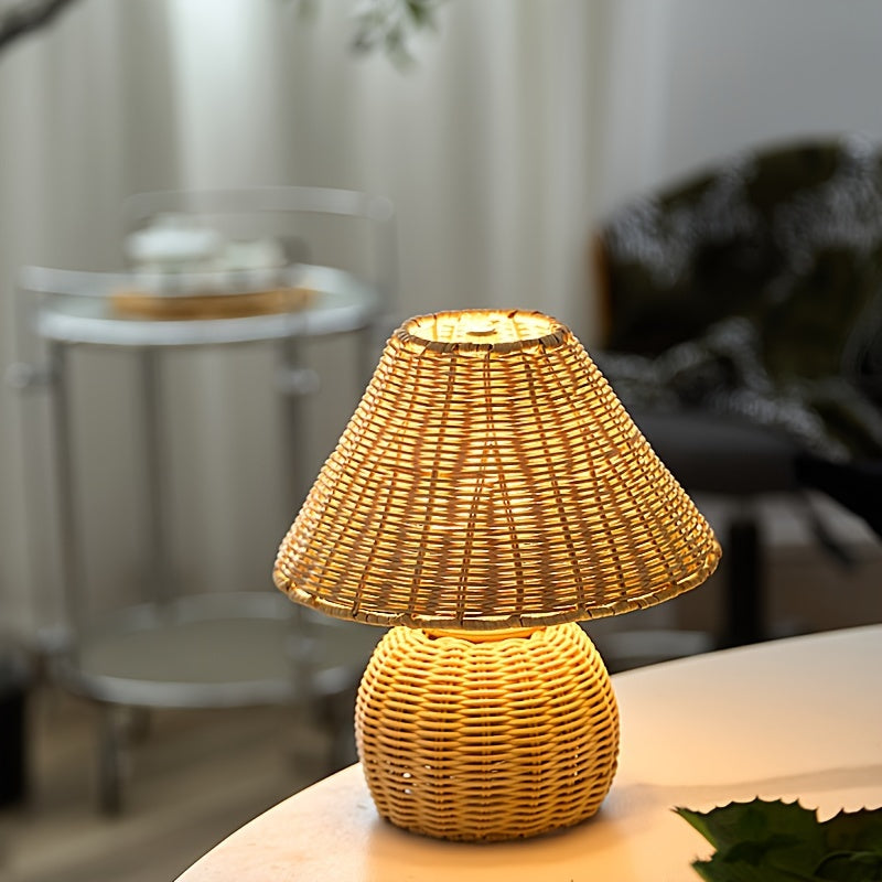 Bamboo Desk Lamp – Woven Boho USB Accent Light