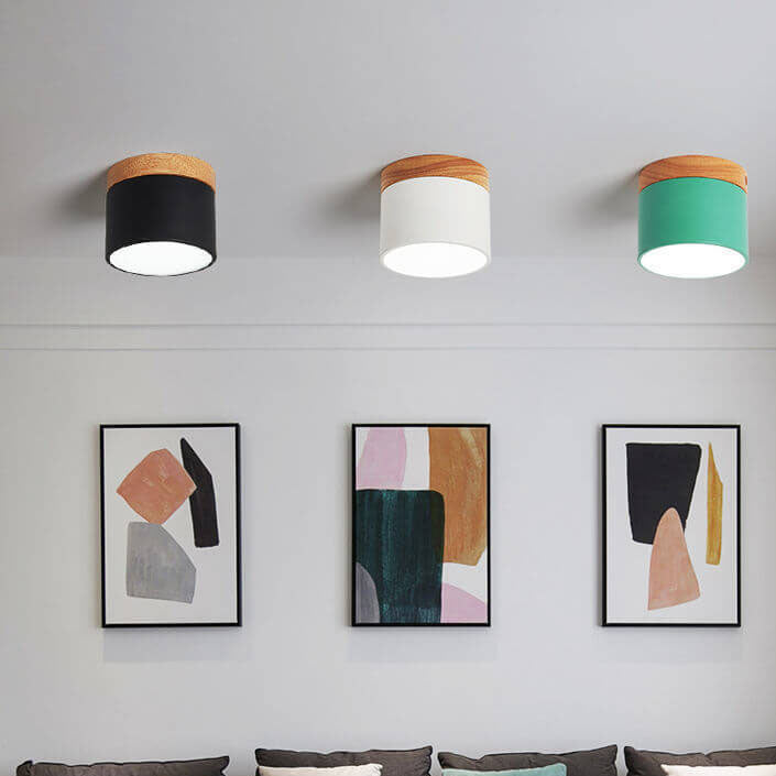Macaron LED Ceiling Light – Wooden Accent Flush Mount