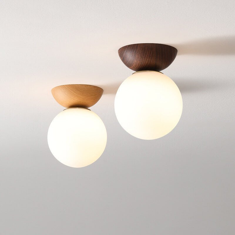 Ceiling Light – Japanese Wood & Glass Flush Mount