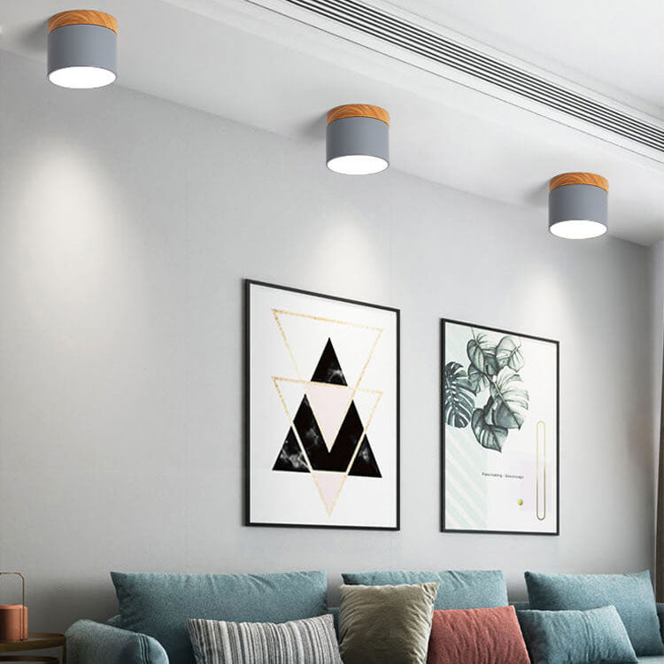 Macaron LED Ceiling Light – Wooden Accent Flush Mount