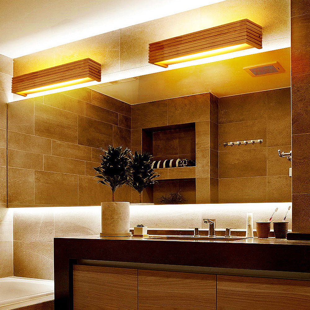 Wooden LED Wall Lamp – Minimalist Bedroom Sconce
