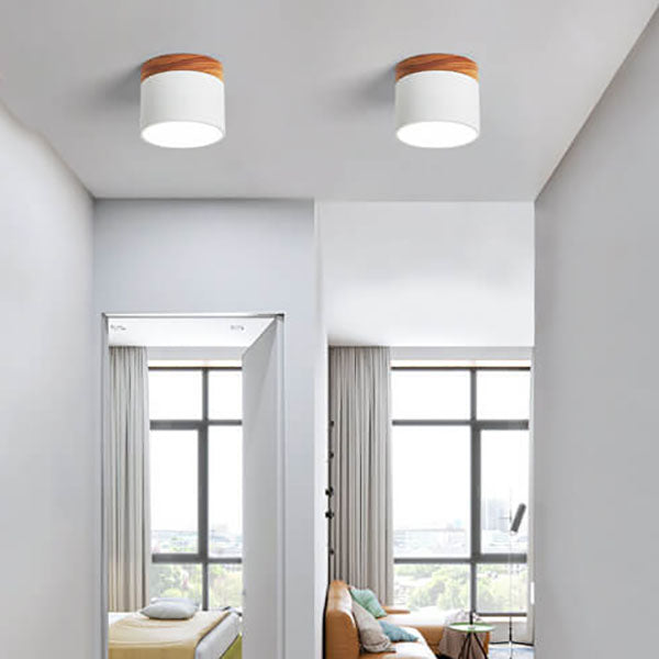 Macaron LED Ceiling Light – Wooden Accent Flush Mount