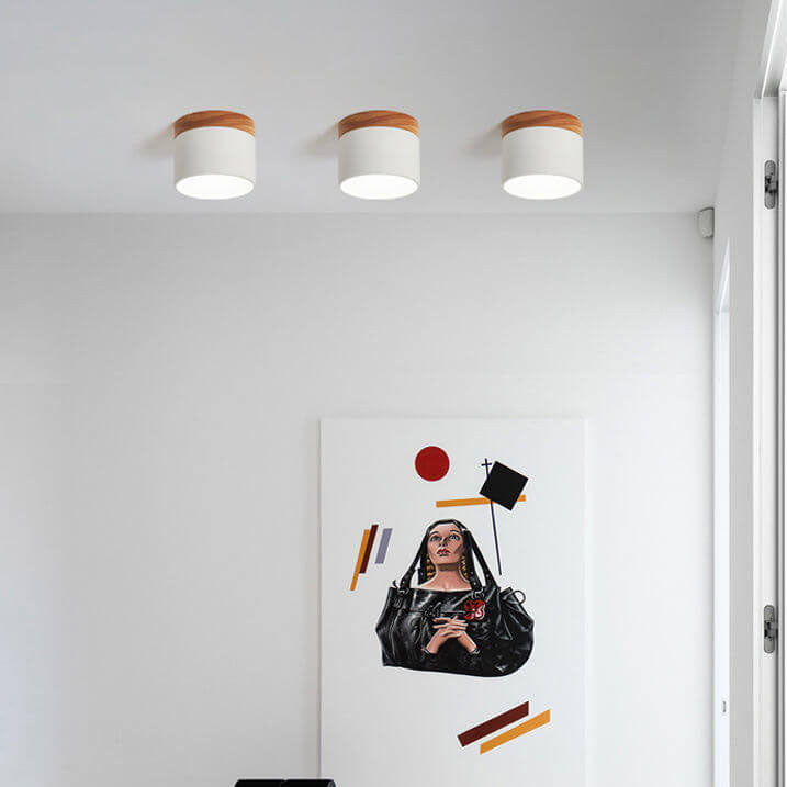 Macaron LED Ceiling Light – Wooden Accent Flush Mount