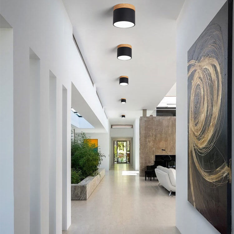 Macaron LED Ceiling Light – Wooden Accent Flush Mount