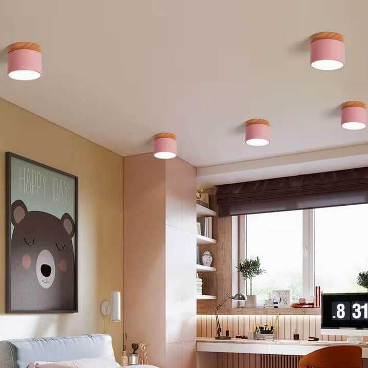 Macaron LED Ceiling Light – Wooden Accent Flush Mount