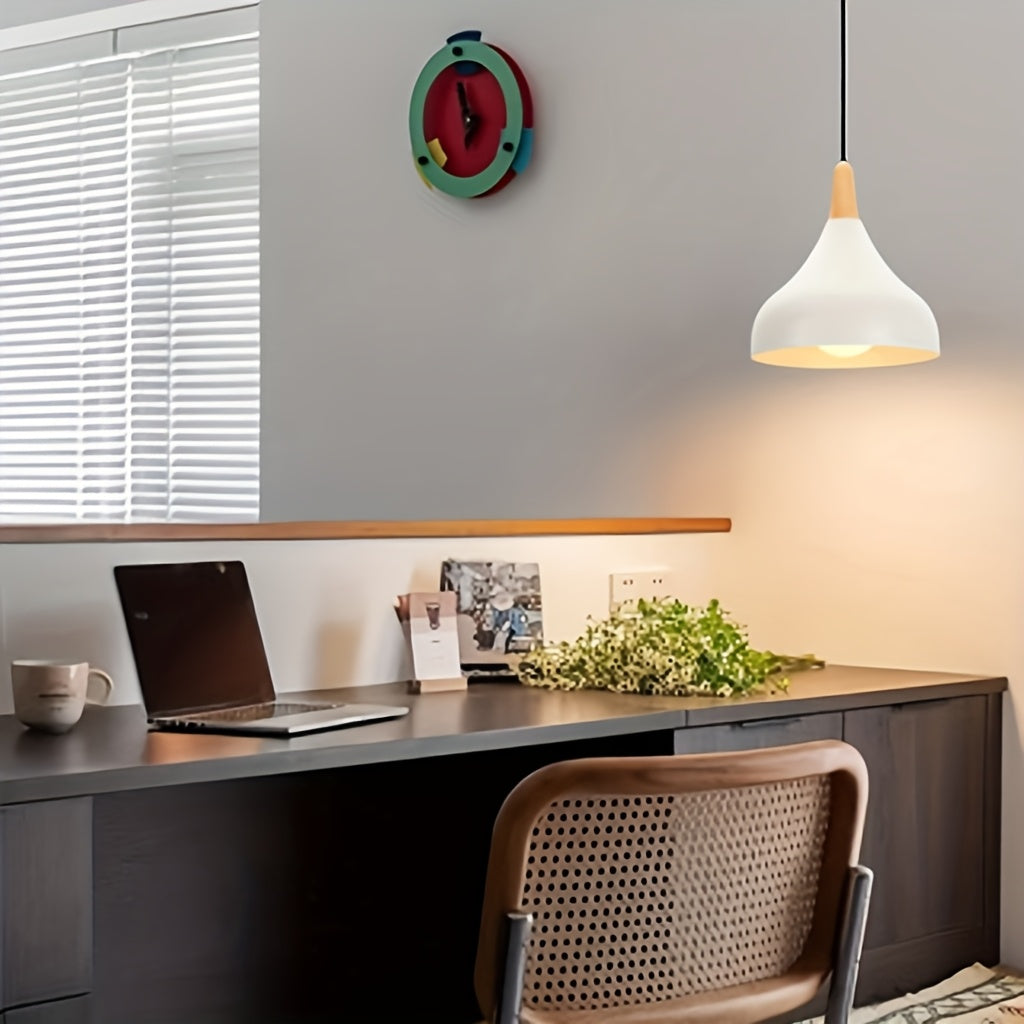 Teardrop Pendant Light – Metal & Wood Hanging Lamp