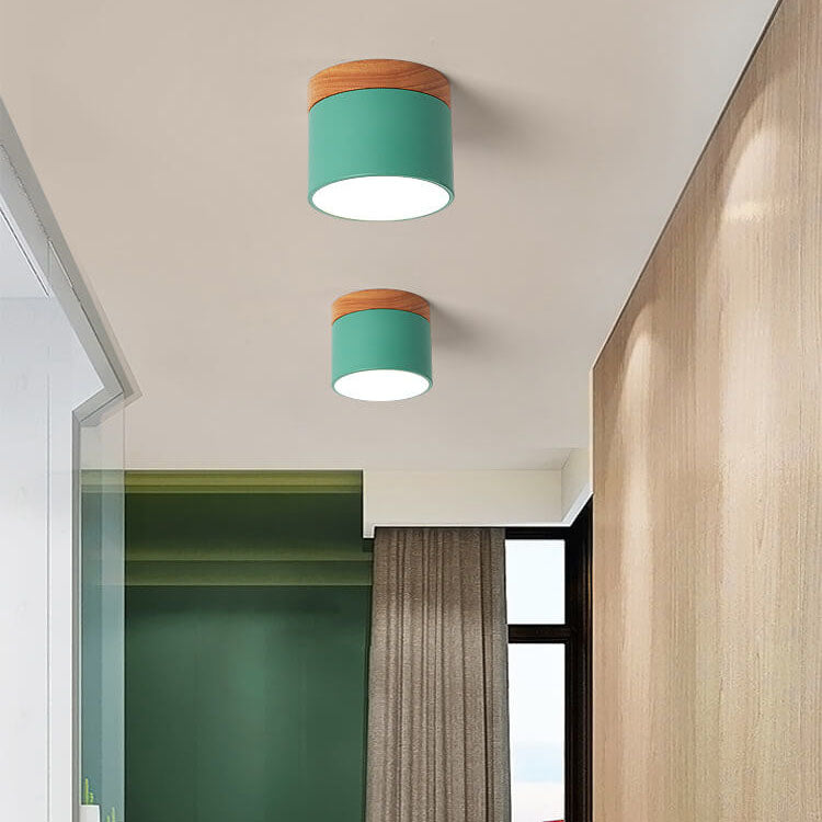 Macaron LED Ceiling Light – Wooden Accent Flush Mount