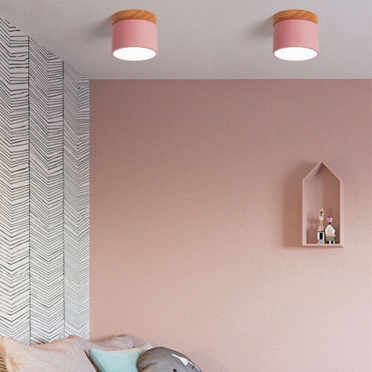 Macaron LED Ceiling Light – Wooden Accent Flush Mount