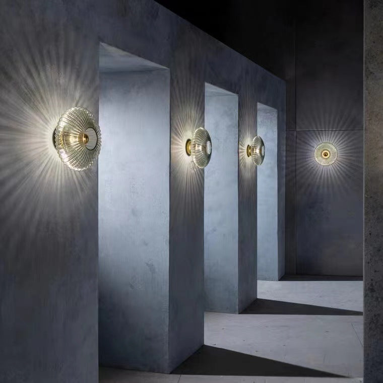 Glass Wall Sconce – Striped Round Disc Light