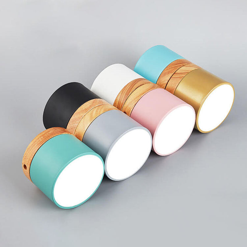 Macaron LED Ceiling Light – Wooden Accent Flush Mount