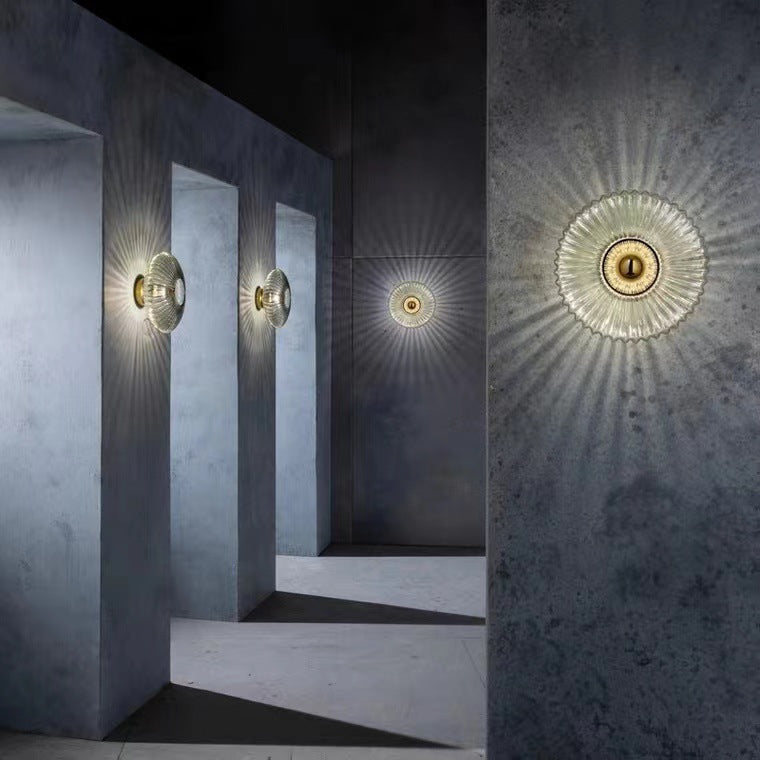 Glass Wall Sconce – Striped Round Disc Light
