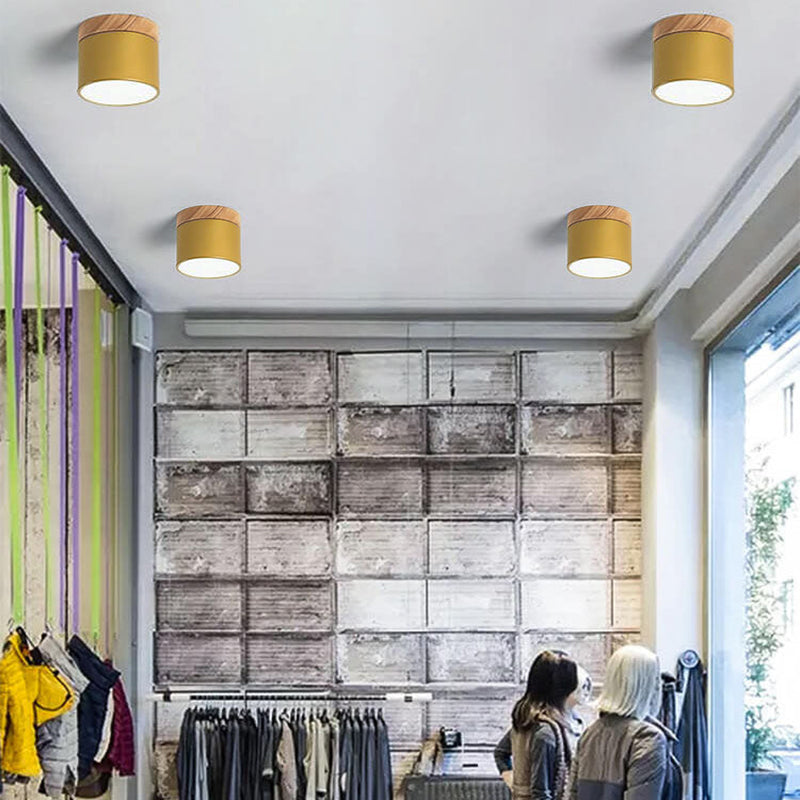Macaron LED Ceiling Light – Wooden Accent Flush Mount