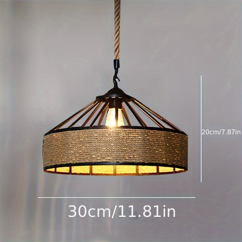 Hemp Rope Pendant Light – Rustic Farmhouse Ceiling Lamp