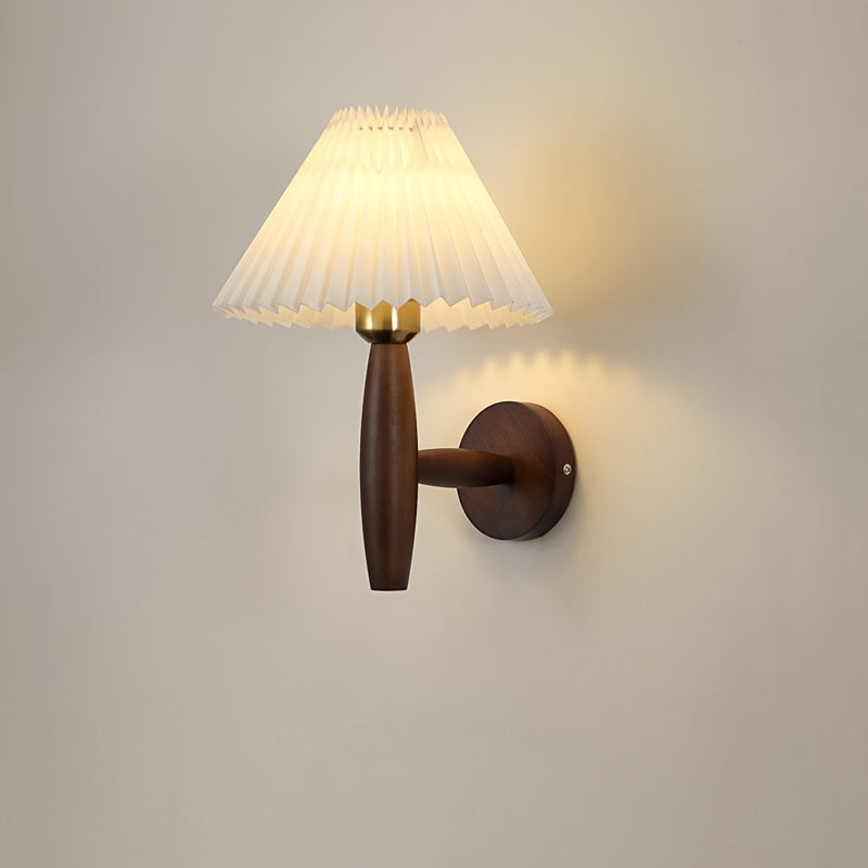 Wooden Wall Sconce – Pleated Shade Bedside Lamp