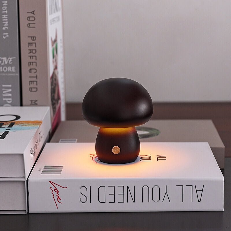 Mushroom Night Light – Natural Wood Rechargeable Lamp