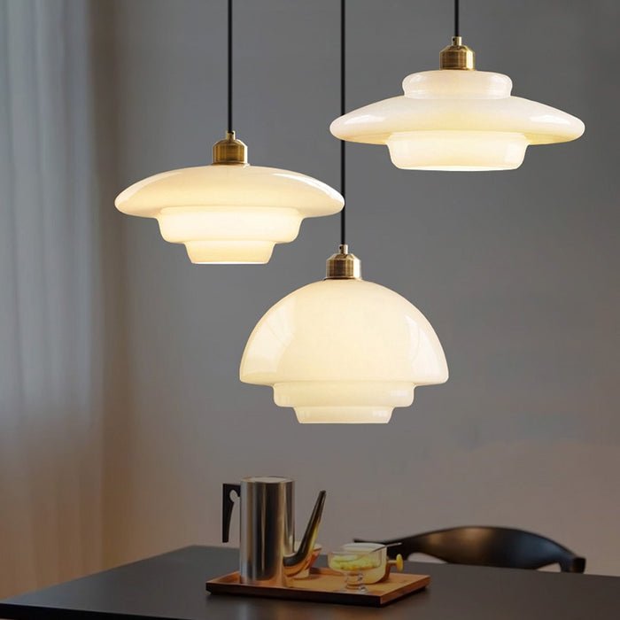 White Glass Pendant Light – Mid-Century Hanging Lamp
