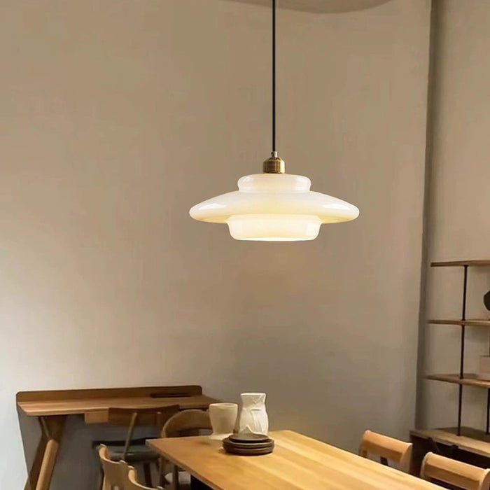 White Glass Pendant Light – Mid-Century Hanging Lamp