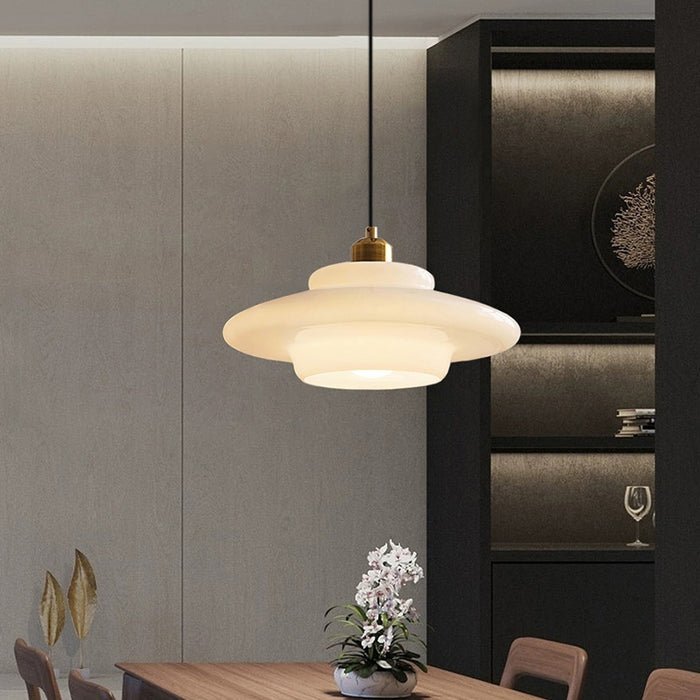 White Glass Pendant Light – Mid-Century Hanging Lamp