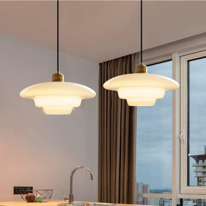 White Glass Pendant Light – Mid-Century Hanging Lamp