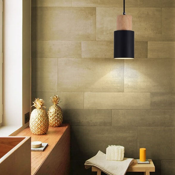Cylinder Pendant Light – Macaron Wood & Metal Lamp