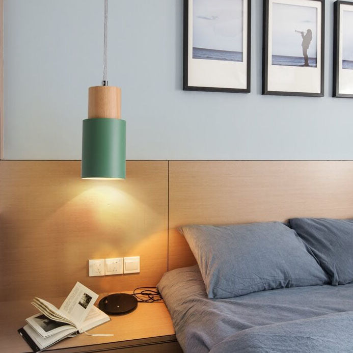Cylinder Pendant Light – Macaron Wood & Metal Lamp