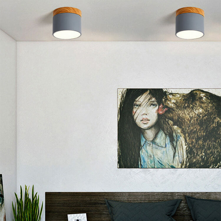 Macaron LED Ceiling Light – Wooden Accent Flush Mount