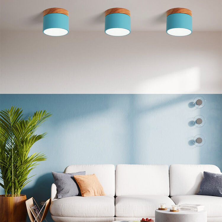 Macaron LED Ceiling Light – Wooden Accent Flush Mount
