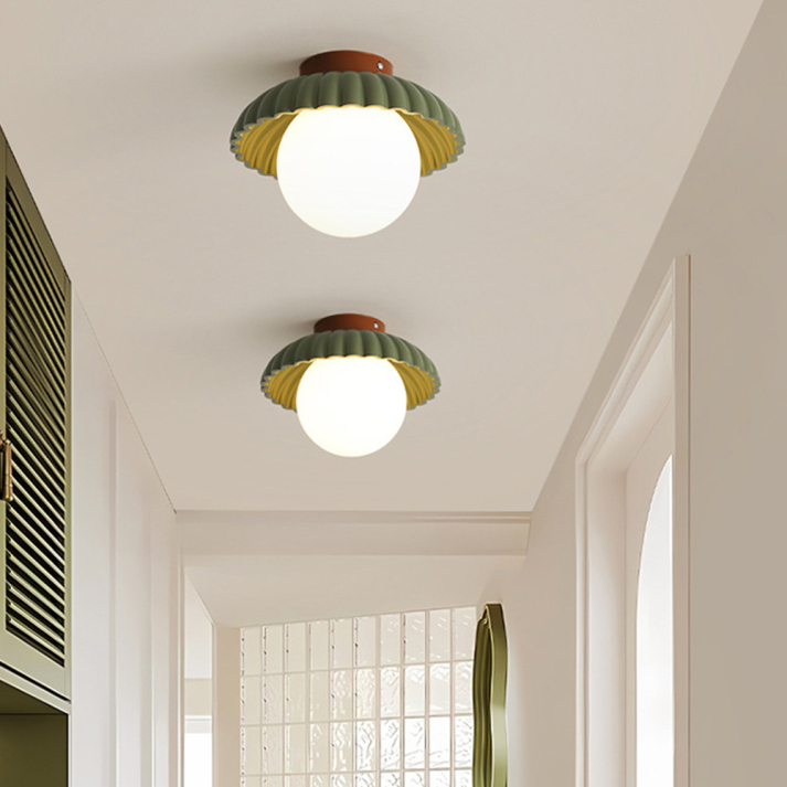 Iron Ceiling Light – Glass & Metal Hallway Flush Mount