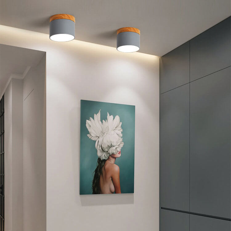 Macaron LED Ceiling Light – Wooden Accent Flush Mount