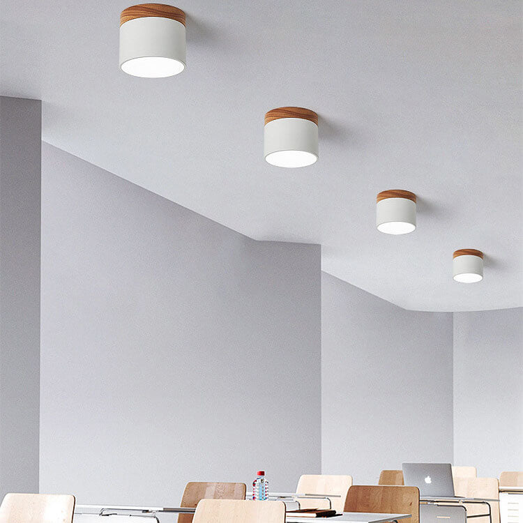 Macaron LED Ceiling Light – Wooden Accent Flush Mount