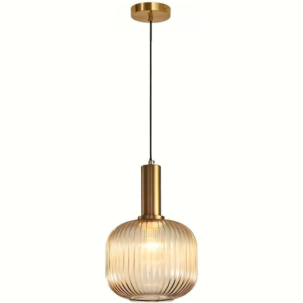 Striped Glass Pendant Light – Brass & Ribbed Shade