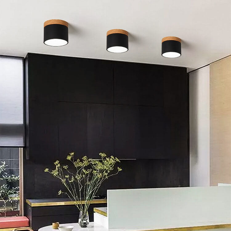 Macaron LED Ceiling Light – Wooden Accent Flush Mount