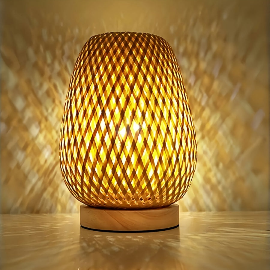 Bamboo Bedside Lamp – Handwoven Dimmable USB Table Light
