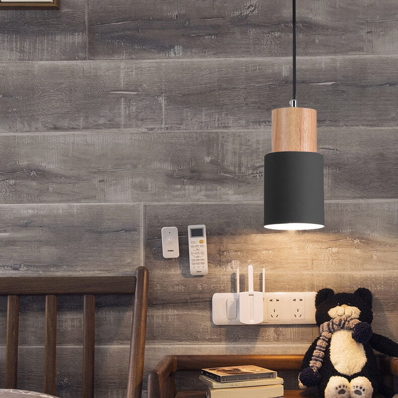 Cylinder Pendant Light – Macaron Wood & Metal Lamp