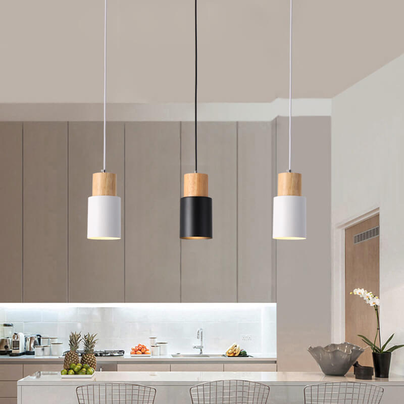 Cylinder Pendant Light – Macaron Wood & Metal Lamp