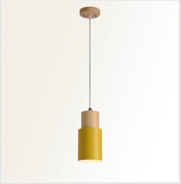 Cylinder Pendant Light – Macaron Wood & Metal Lamp