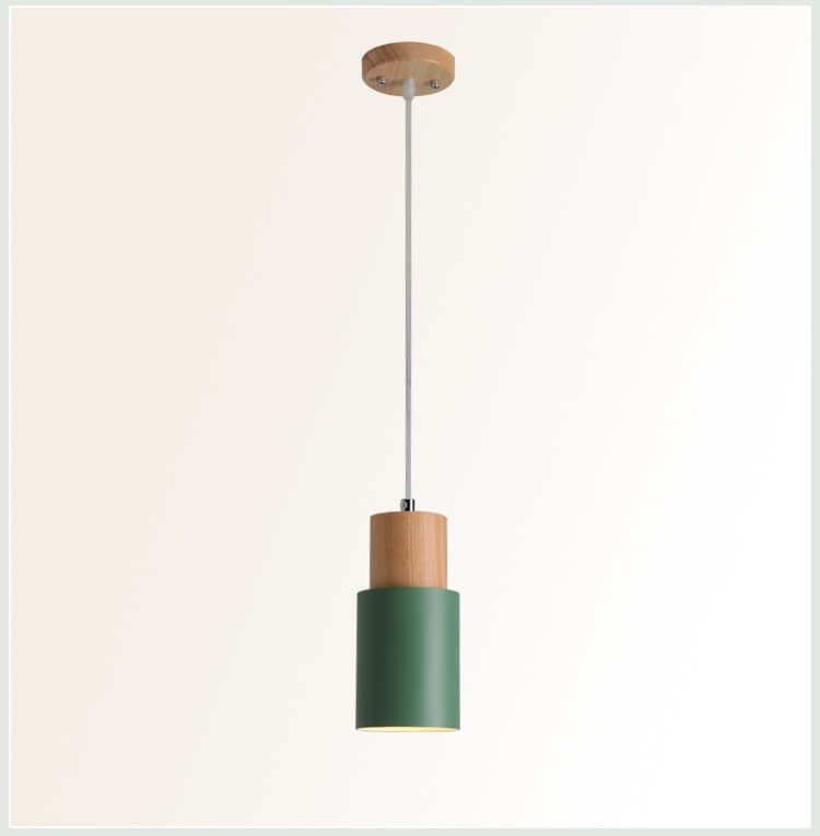 Cylinder Pendant Light – Macaron Wood & Metal Lamp