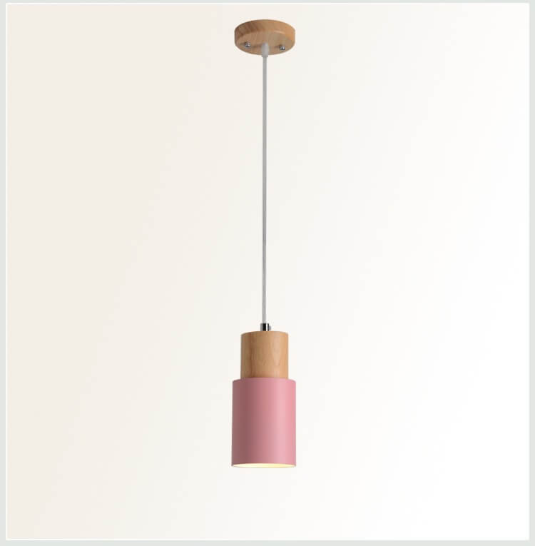 Cylinder Pendant Light – Macaron Wood & Metal Lamp