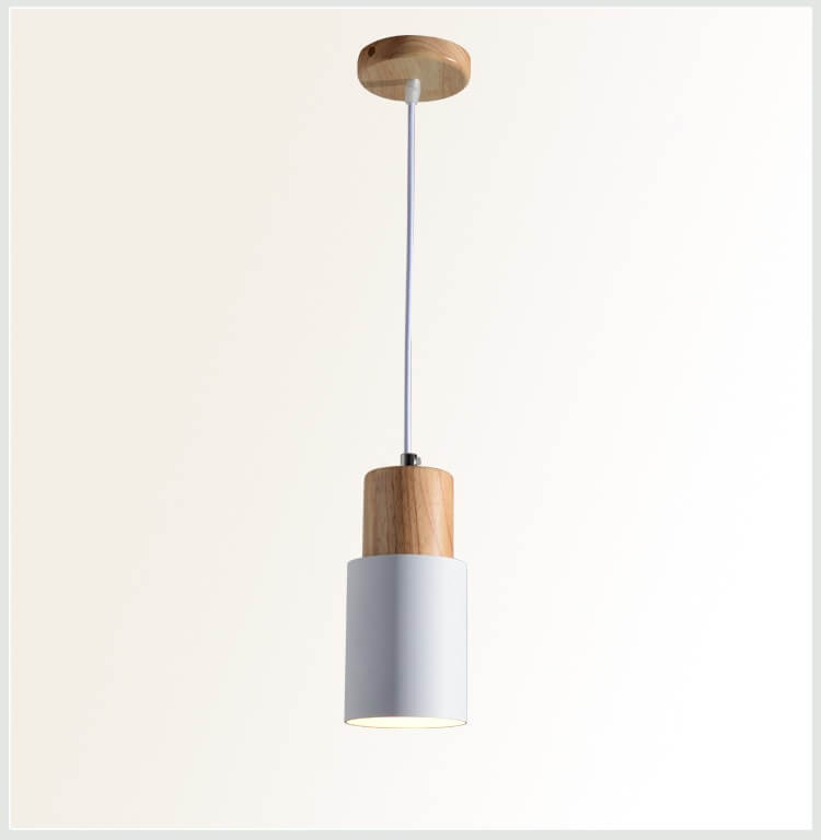 Cylinder Pendant Light – Macaron Wood & Metal Lamp