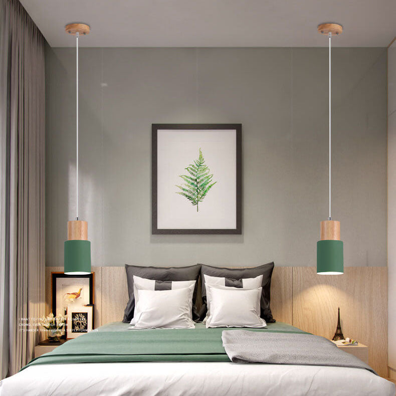 Cylinder Pendant Light – Macaron Wood & Metal Lamp