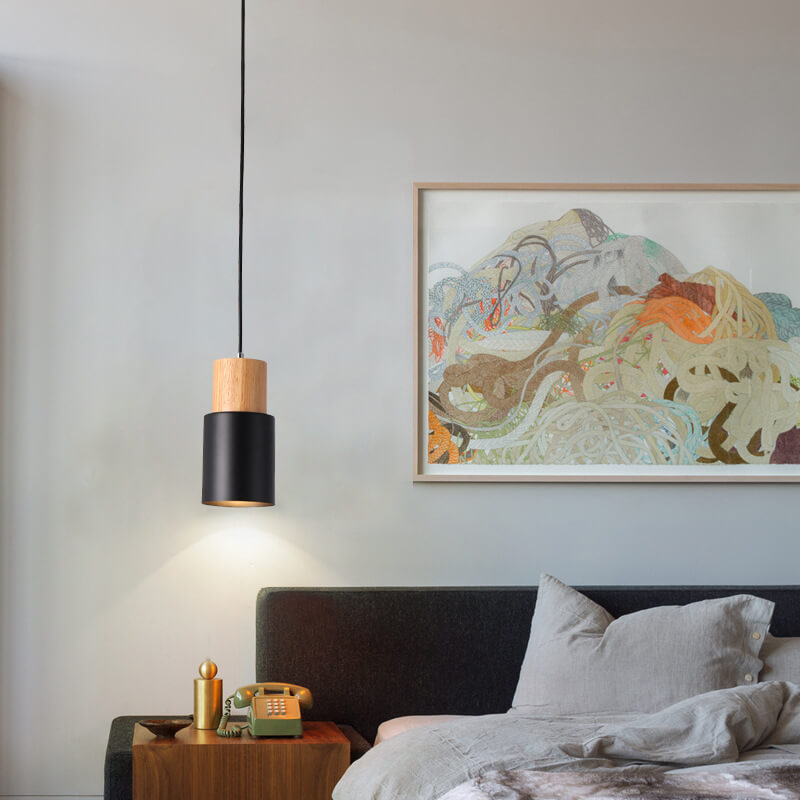 Cylinder Pendant Light – Macaron Wood & Metal Lamp