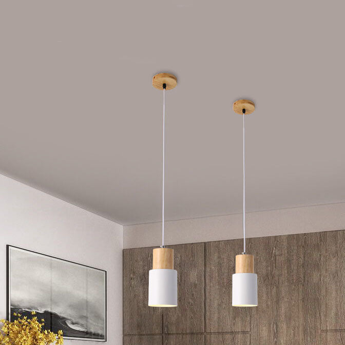 Cylinder Pendant Light – Macaron Wood & Metal Lamp