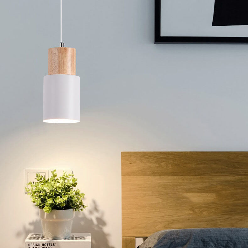 Cylinder Pendant Light – Macaron Wood & Metal Lamp