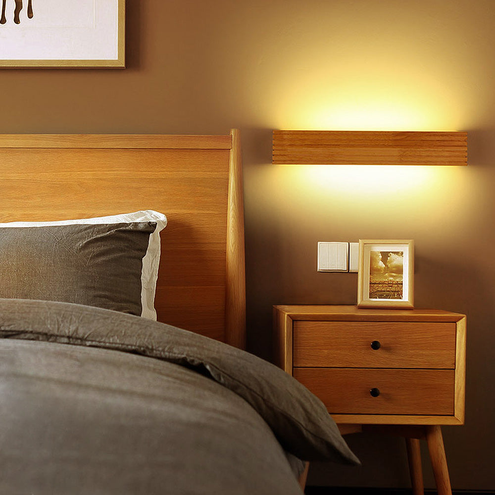Wooden LED Wall Lamp – Minimalist Bedroom Sconce