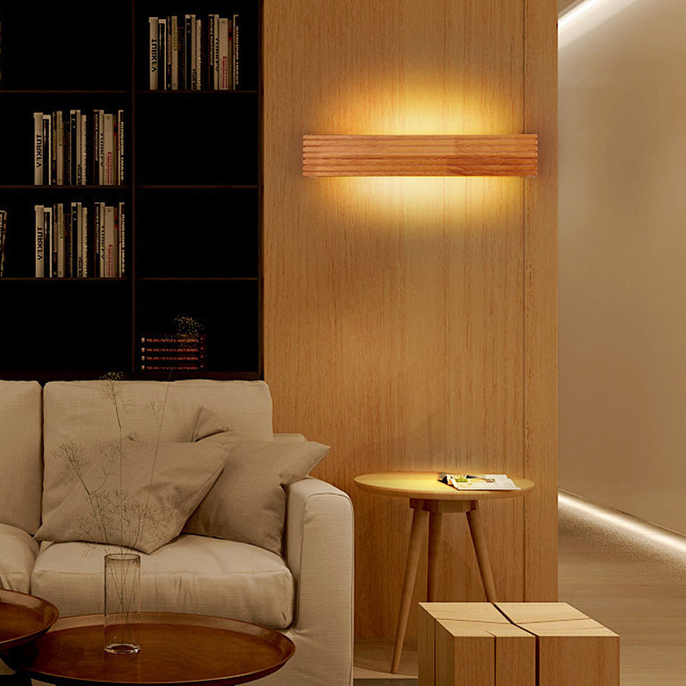 Wooden LED Wall Lamp – Minimalist Bedroom Sconce