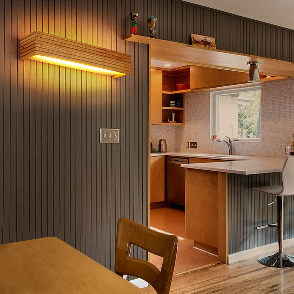 Wooden LED Wall Lamp – Minimalist Bedroom Sconce