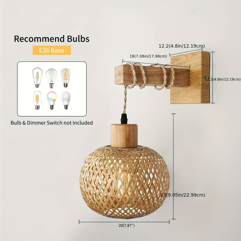 Rattan Wall Sconce – Handwoven Wood Light Fixture