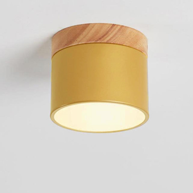 Macaron LED Ceiling Light – Wooden Accent Flush Mount